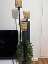INMOZATA Floor Lamp 3 Heads Floor Standing Lamp with Shelves and Rattan Shade