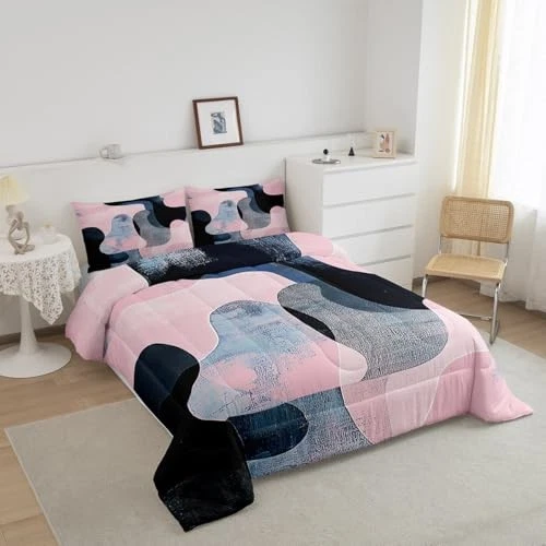  Kids Retro Circle Bedding Set Size, Pink and Navy Blue Queen Pink Blue - Image 4 of 4