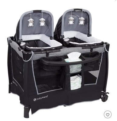 Baby Trend Retreat Twin Nursery Center w/ 2 Bassinets & Changing Table, Quarry