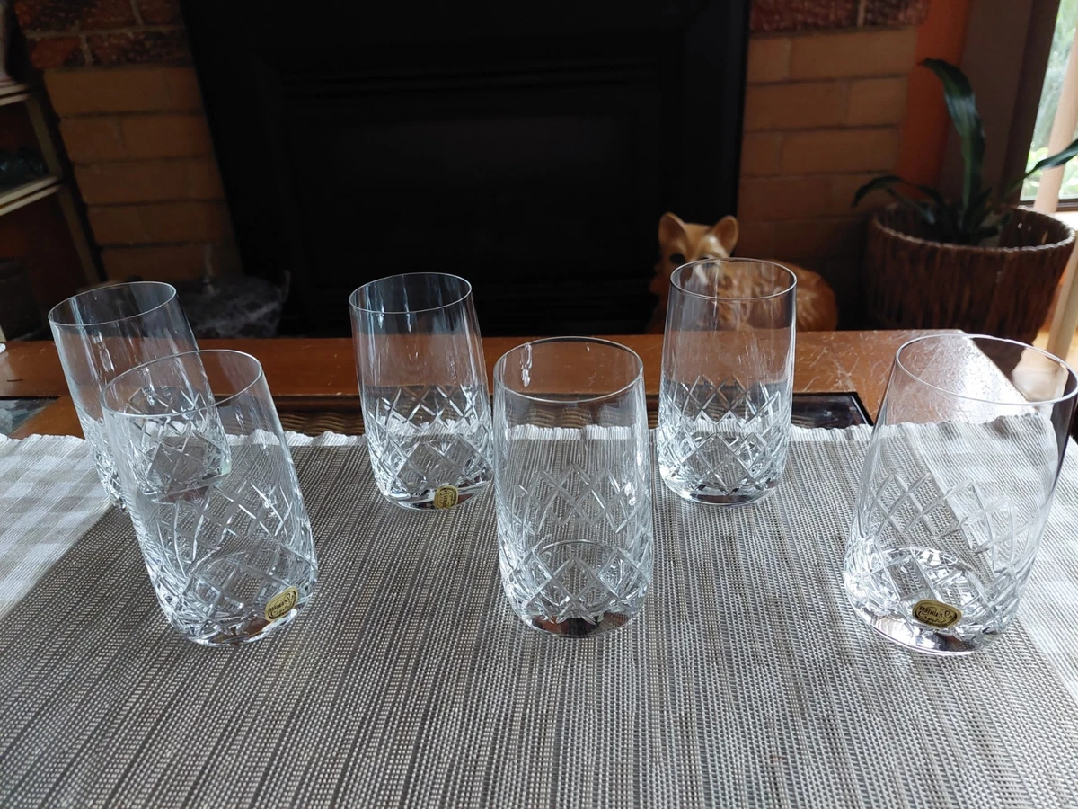 VTG BOHEMIA CRYSTAL CZECHOSLOVAKIA BRISTOL PATTERN DRINKING TUMBLERS 300ml X 6
