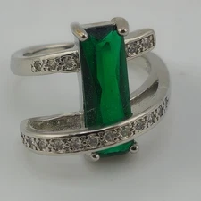 925 Sterling Silver Green Emerald-Cut CZ Loopy Wrap Ring Stylish Size 7.75