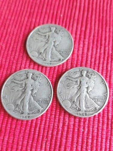 3- 1942 Walking Liberty Half Dollar Coinsin Very Fine To Extra Fine Condition