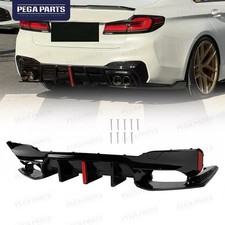 For BMW G30 530i 540i Sedan 2017-23 Rear Bumper Diffuser w/LED Light Gloss Black