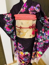 Kimono Full Set Sakura Cherry Blossom Gold Silver Thread Unused Silk
