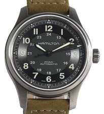 Hamilton Khaki Field H70545550 Auto 42mm Black Dial Titanium Case Leather Men's 2