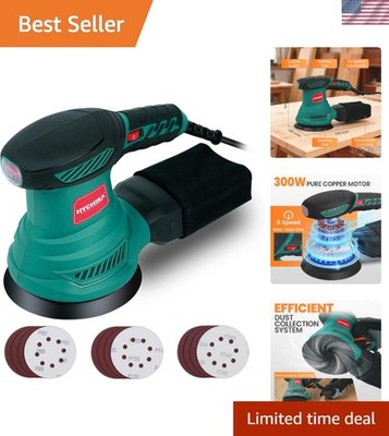 High-Performance 5-Inch Orbital Sander with 12-Piece Sandpaper Set & Dust Bag