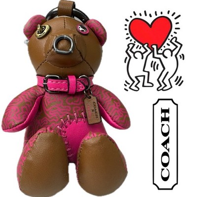 Coach Keith Haring Leather Pink Stitch Bear Bag Charm/Rare Fob