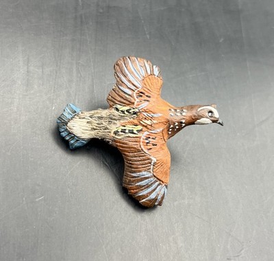 Hand Painted Artist Bob White Quail Pin Lapel Pinback Carved Bird Small Vintage
