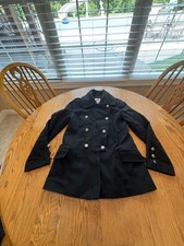 Reiss Vintage Black Wool Blend Double Breasted Peacoat Military Style Size M
