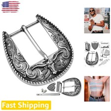 Elegant 1.5" Western Belt Buckle Set with Longhorn Bull Design for Men Women