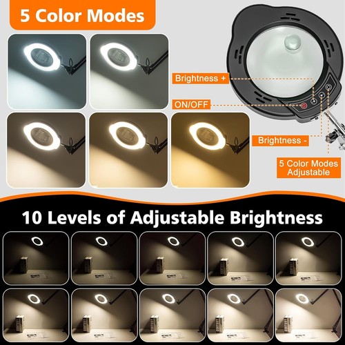 Improved Magnifying Glass with Light and Stand, 15X 10X Magnifying Lamp with Cla - Picture 3 of 7