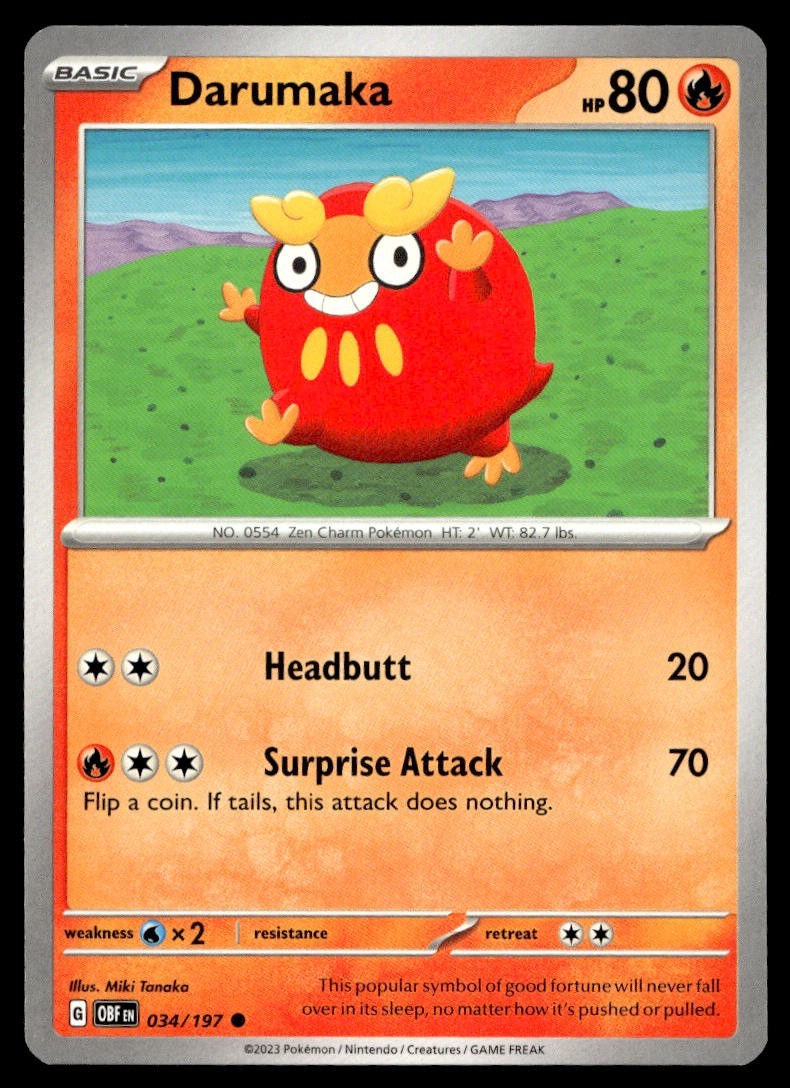 Darumaka 34/197 Pokemon Card Obsidian Flames Common 80 HP Near Mint BU