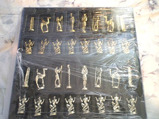 Egyptian Style metal Chess Set includes 10" wooden board with gold/silver pieces