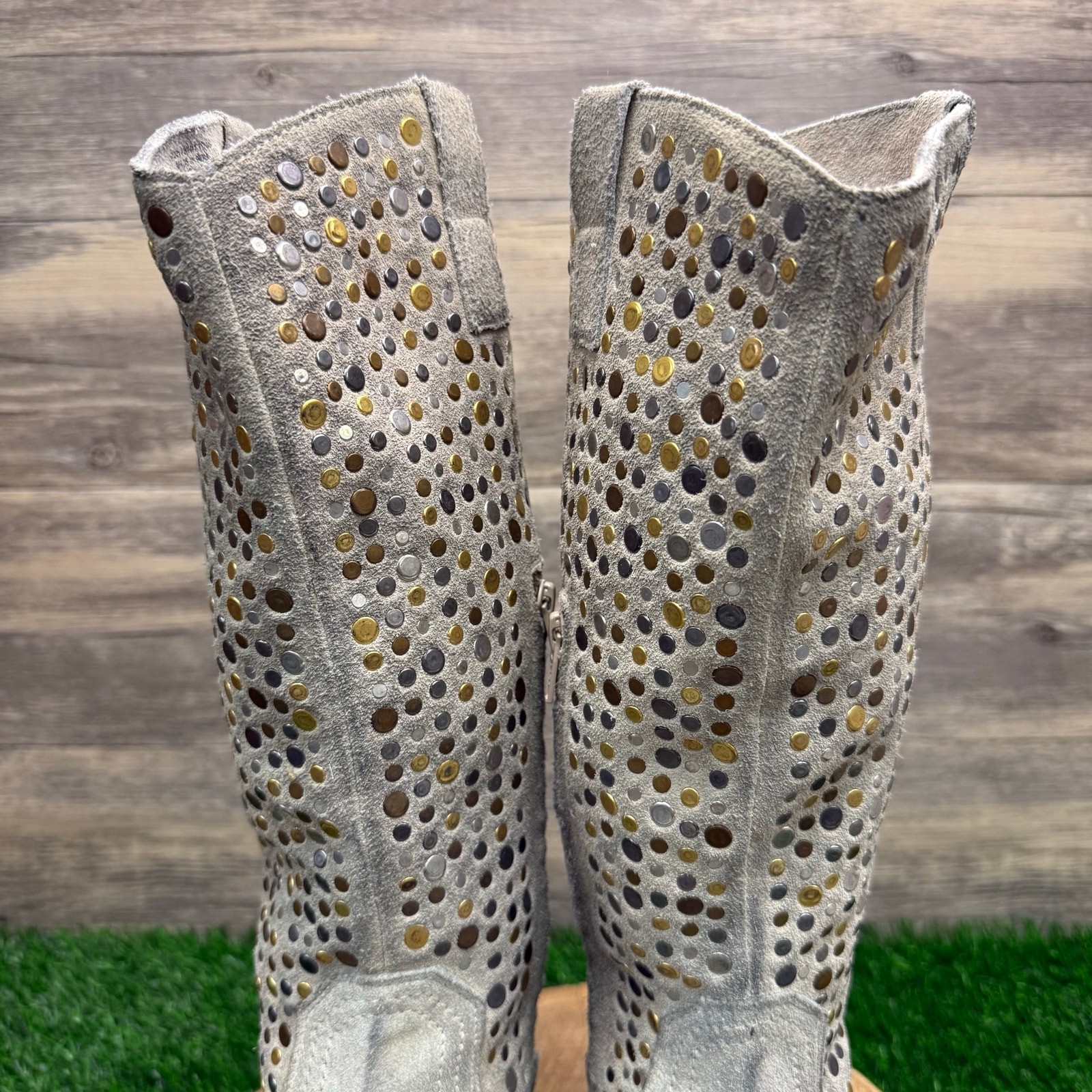 Diba True Women - Size 8.5 - Gray Studded Tall Suede Boots Style What To Do