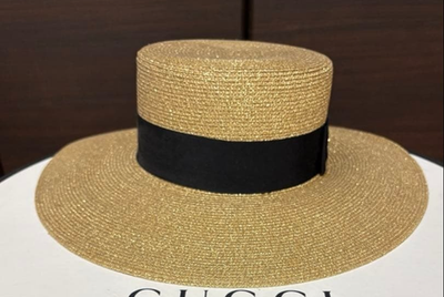 専用　　GUCCI ラメストローハットM bee 帽子 Gucci Straw Hat Black Ribbon Gold Bee Rare Size S 56cm No Box | eBay