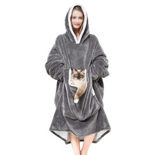 Wearable Blanket Hoodie with Giant Pocket  Pet Won't Leave  Extra Soft Sherpa...