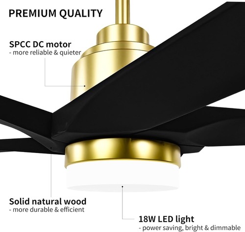 52 Inch Ceiling Fans with Lights and Remote Control, Stepless Dimmable - Picture 3 of 9