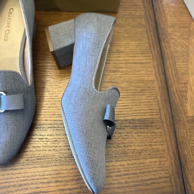 BNIB Charter Club Classy Womens Avaa Heather Grey Linen  Block Heels Shoes 8M