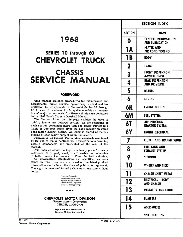 Chevrolet 1968 camioneta chasis manual de servicio Foto 2 de 3