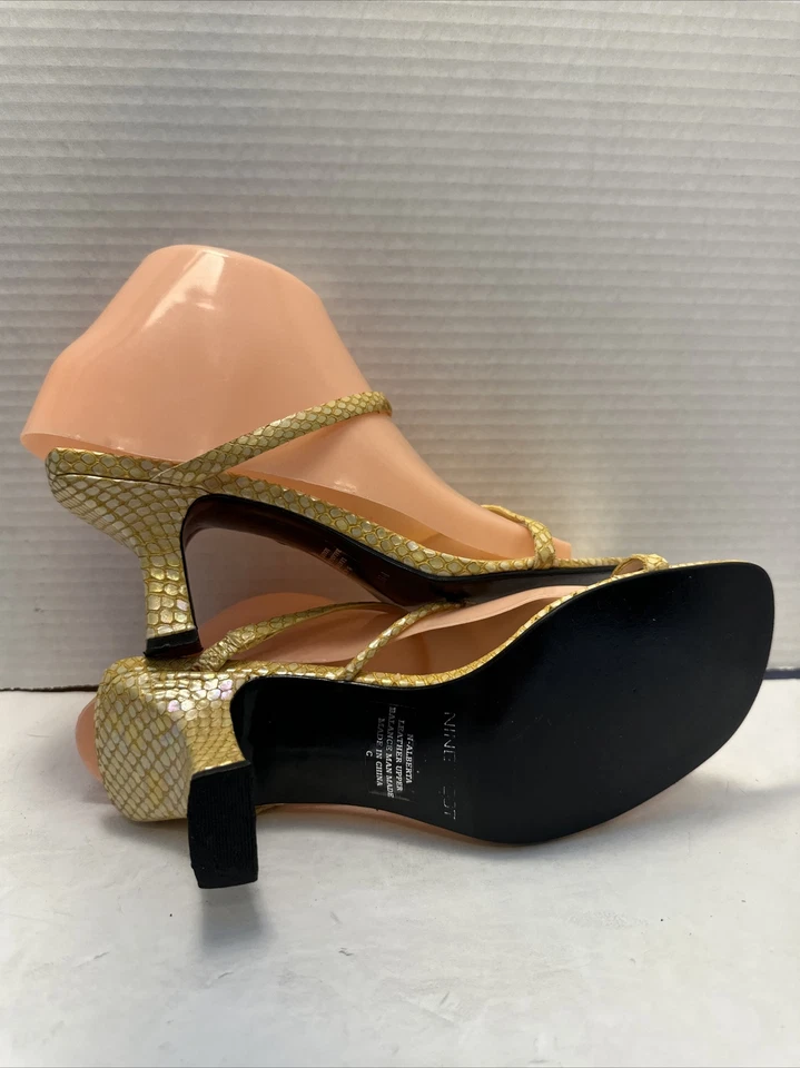 Nine West Ankle Strap Heels Size 8M Yellow Pointed Toe SnakeSkin Pumps OB-1 - Image 4 of 4