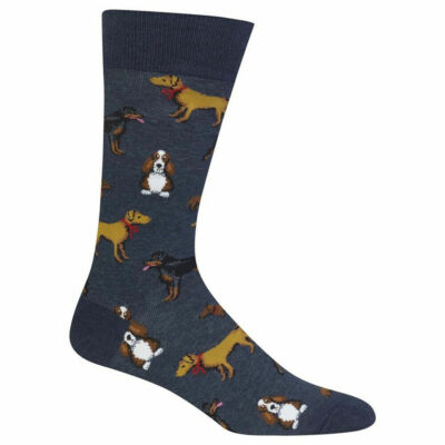 Dog Show Multi Dogs Denim Mens Crew Socks Shoe Size 6-12.5 M/L HOT SOX