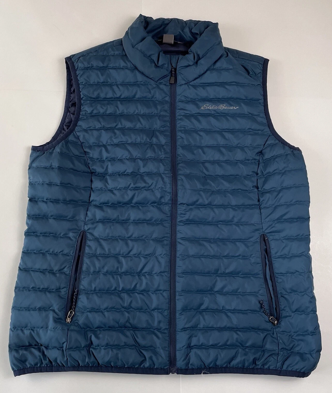 Eddie Bauer EB650 Down Puffer Winter Vest Front Zip Blue Womens Size Large
