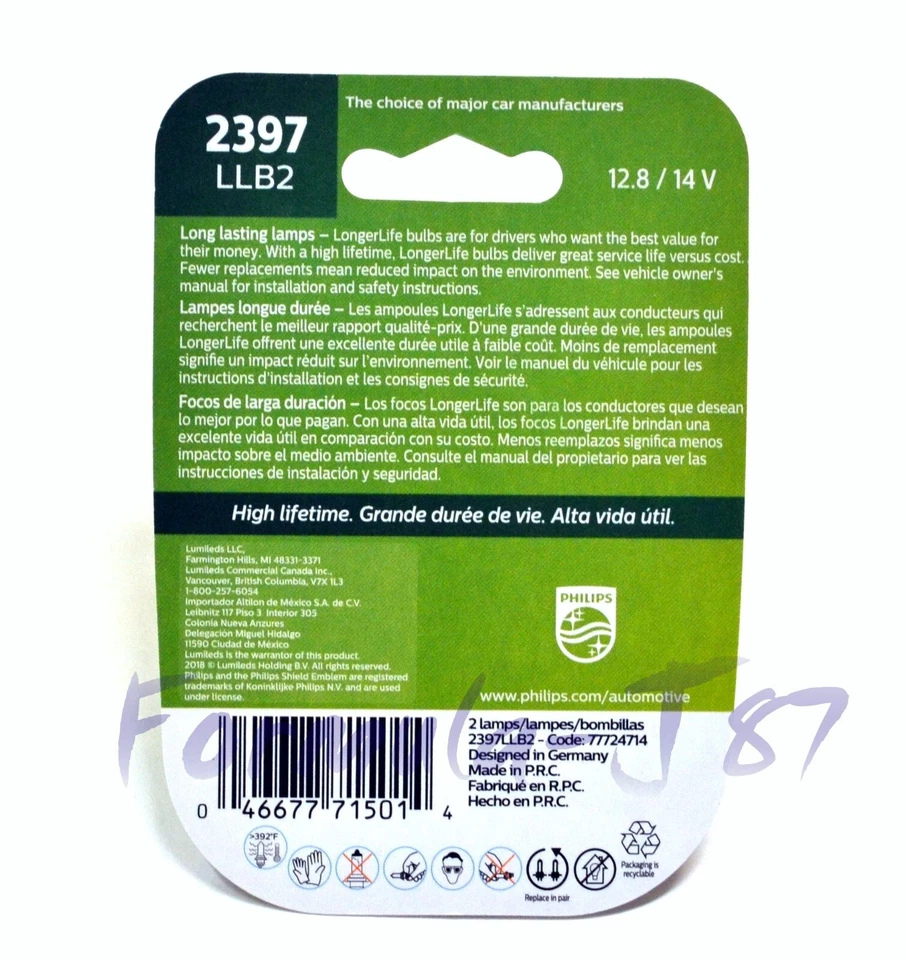 Philips LongerLife 2397 28/6,7 W Dos Bombillas Parada Luz de Freno Repuesto Stock Fit Foto 2 de 4