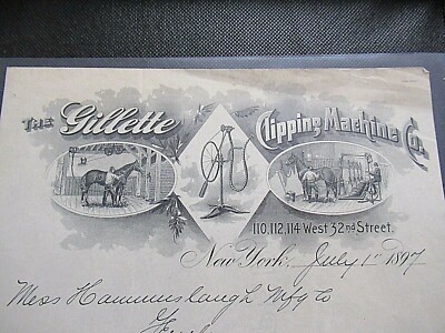 1897 Antique Signed Document, The Gillette Clipping Machine Co. NY, George H. 