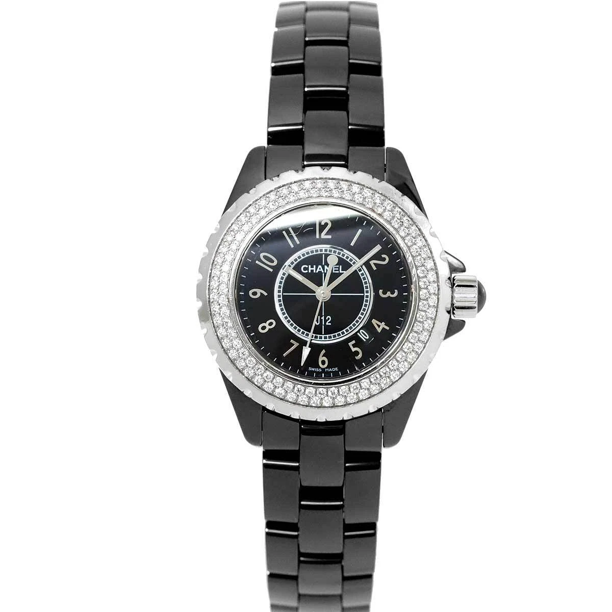 CHANEL J12 33mm H0949 Diamond bezel Ceramic Date Black Dial Ladies 90182331