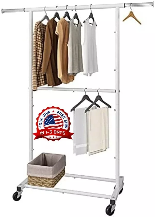 Perchero para ropa organizador de ropa rodante con ruedas y estantes inferiores