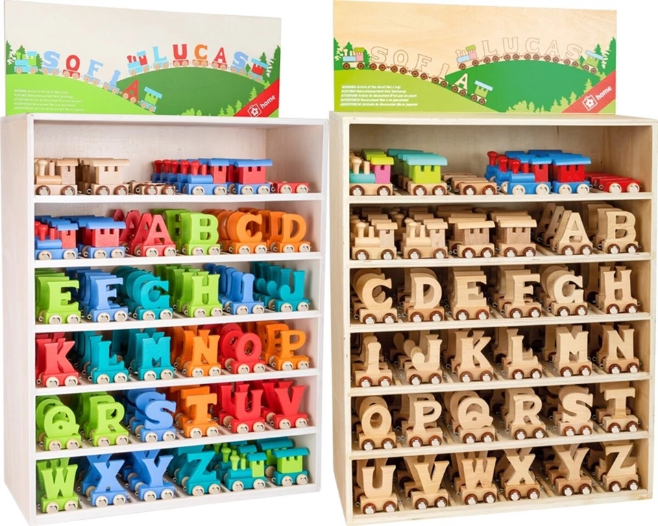 LEGLER Holzzug, Namenszug aus Holz, Buchstabenzug, Geburtstagszug Holz natur oder bunt