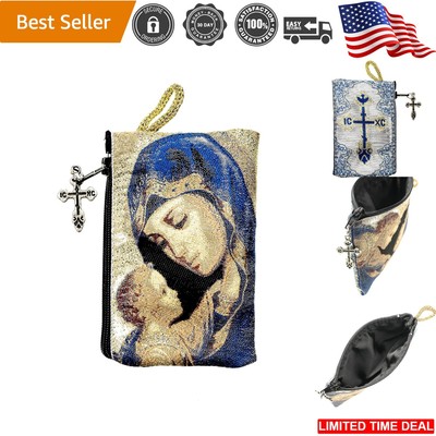 Hand-Woven Rosary Pouch Turkish Metallic Thread Madonna Child Keepsake