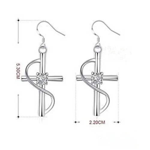 Mode-Ohrhänger Damen 925 Sterlingsilber CZ Kristall Heilig Kreuz #E11 - Bild 5 von 8