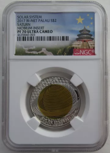 NGC PF70 Palau 2017 Solar System Saturn Niobium Silver Coin 15g 2 Dollars COA