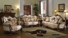 Luxurious Living Room Sofa Set 3pc Sofa Loveseat Chair Brown Chenille Carving
