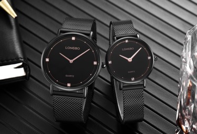 Paar 2er Set Armbanduhren Longbo 5113 Herren Damen Quarz Milanaise Schwarz lac