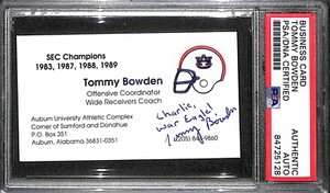 Tommy Bowden "Auburn 1993 Ntl Champs" Auto Autographed Signed Business Card PSA