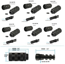 All Steel 223 308 9mm 458 Muzzle Brake Compensator, With 13/16-16 TPI Forwarder
