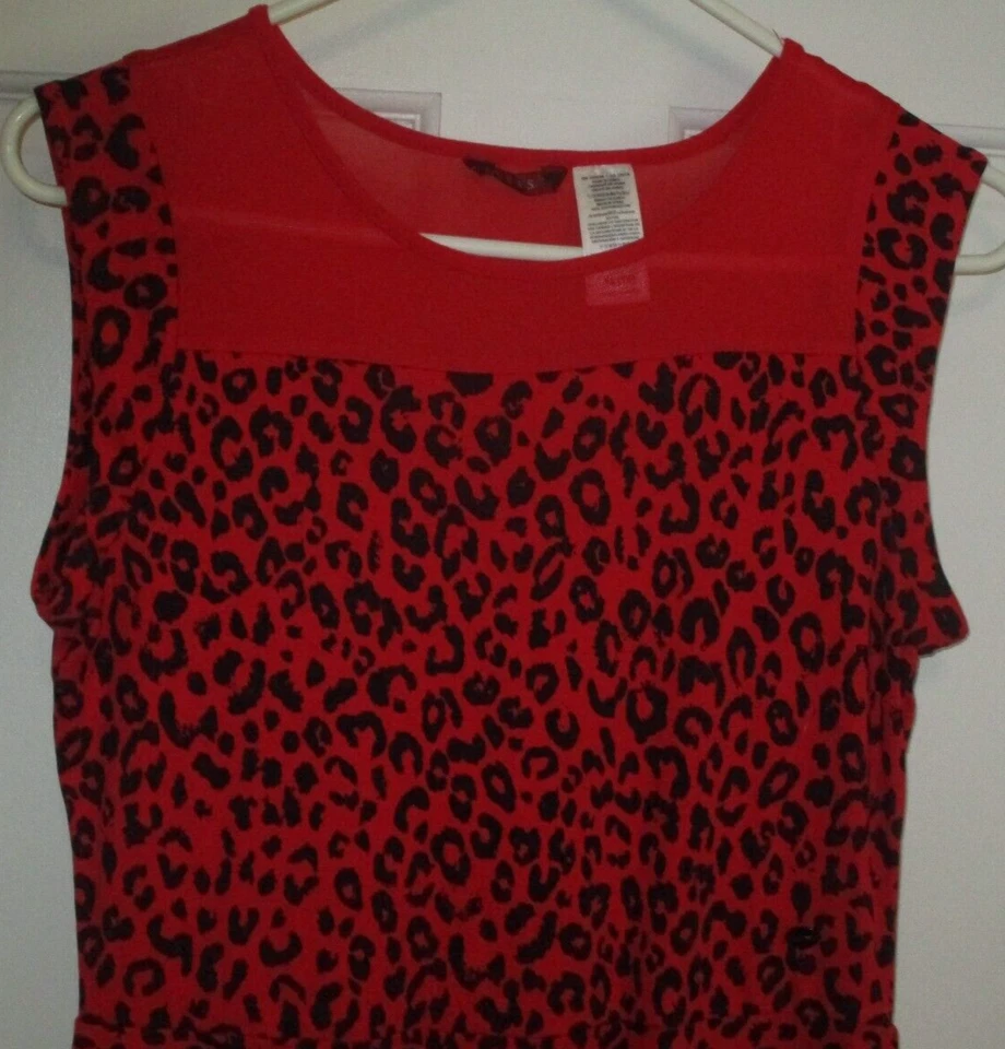 Vestido Guess Niñas Talla 16 Niñas Estampado Leopardo Rojo Negro Foto 2 de 4