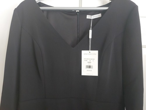 Gina Bacconi Moos Krepp Kleid gefüttert Mieder schwarz Gr UK 14 asymmetrischer Rock - Bild 4 von 10