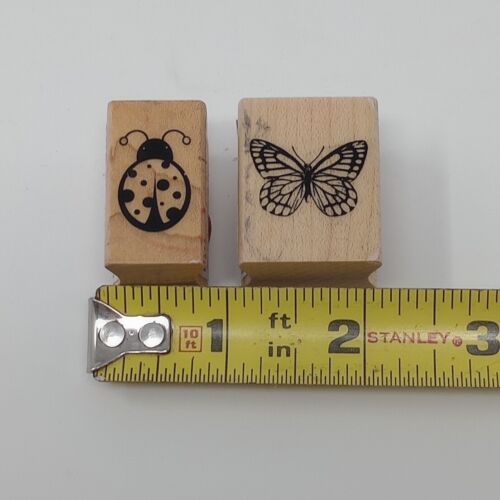 Ladybug Butterfly Nature Insect Mini Wood Mounted Stamp Lot of 2 - Afbeelding 1 van 4