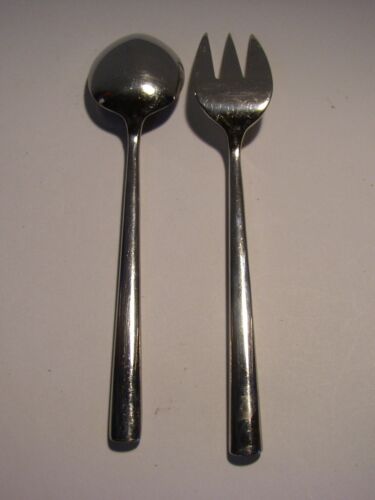 2 PC CRATE AND BARREL Cambridge OONA Serving Spoon & Meat Fork Stainless - Picture 2 of 2