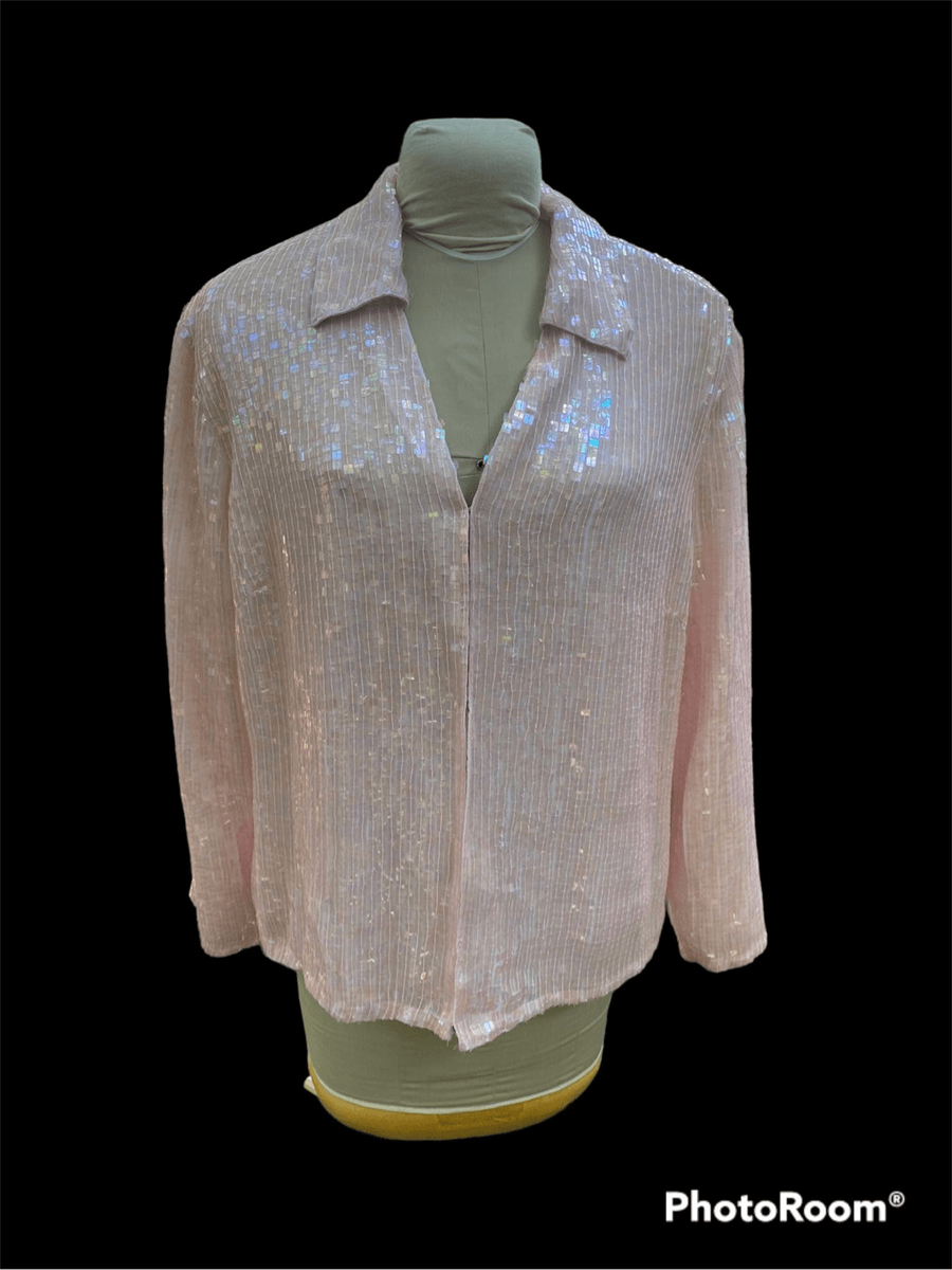 Pink Sequin Jacket by Plus size Collared hook
