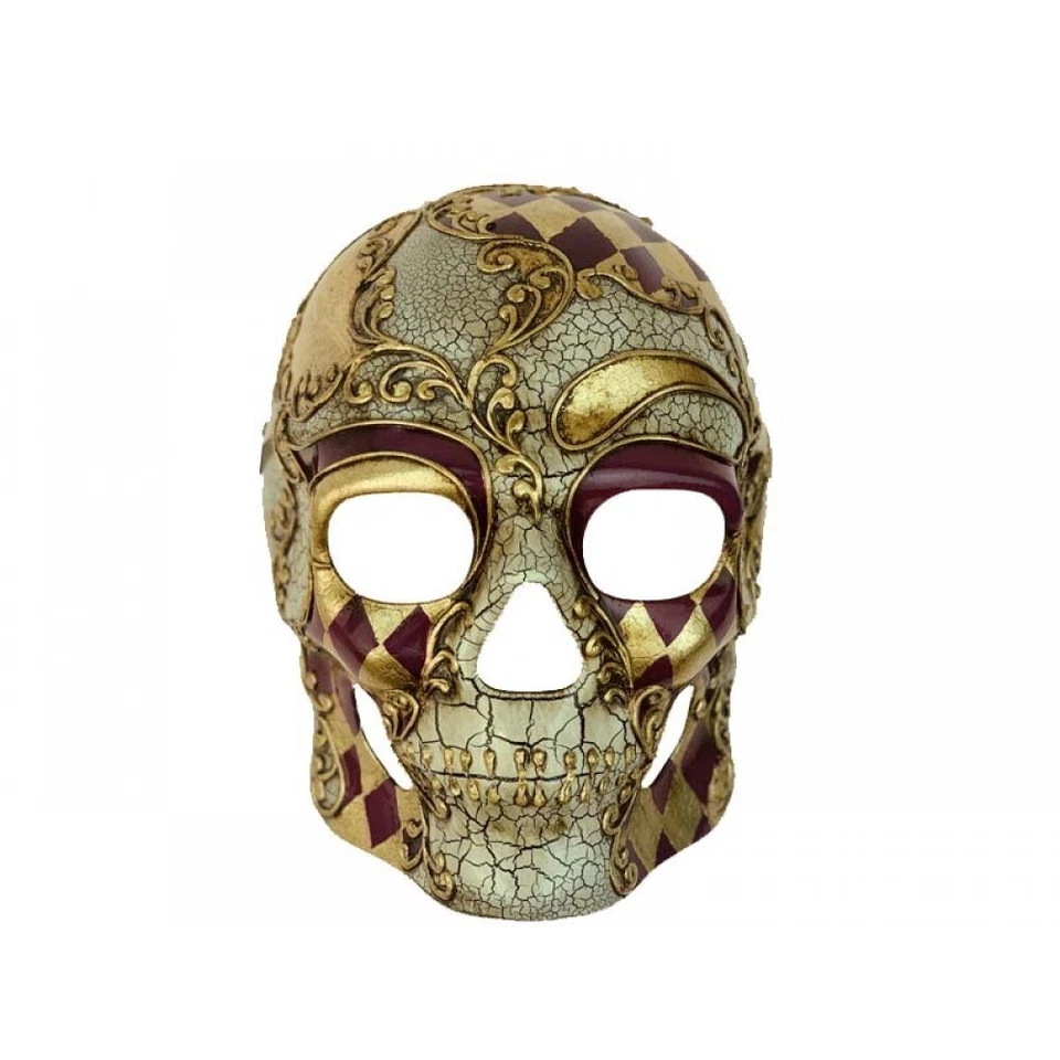 Men's Full Face Skull Day of the Dead Halloween Masquerade Mask [Purple/Gold] - Image 2 of 3
