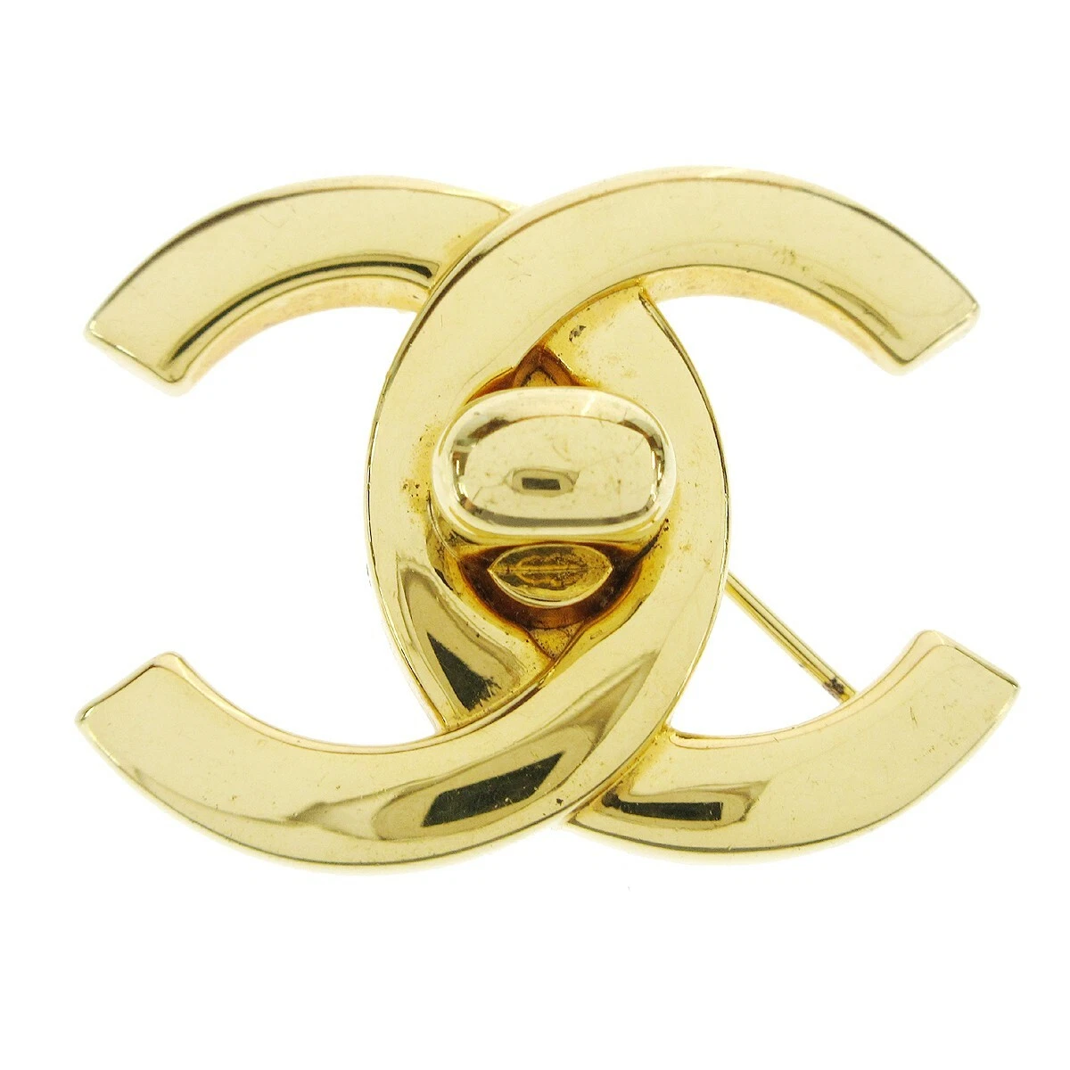 CHANEL CC Logos Turnlock Motif Brooch Pin Corsage Gold-plated 96P Vintage  73734