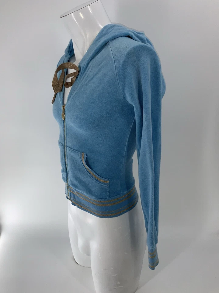 Sudadera con capucha de tela de rizo Twisted Heart cremallera completa para mujer S verde azulado brillo nueva con etiquetas $127 YGI Y4-8 Foto 4 de 4