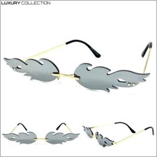 EXAGGERATED Retro PARTY Club Rave SUN GLASSES Funky Fire Flame Shape Chrome Lens