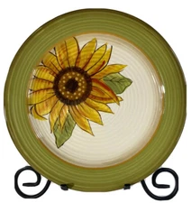 Set Of 6 Clay Art Sunflower Hand Painted Stone Lite Salad Dessert Plates 8.25