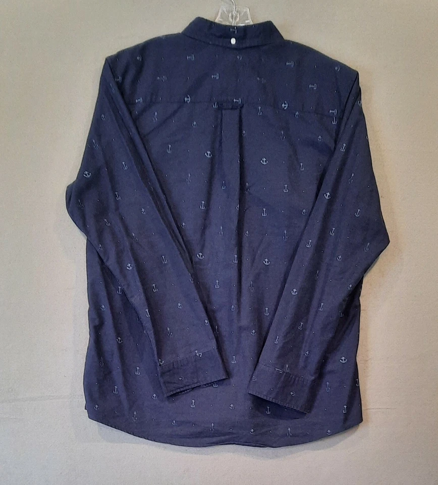 Camisa Merona Azul Marino Para Hombre Informal Manga Larga Con Botones Anclas Talla XL Foto 2 de 4