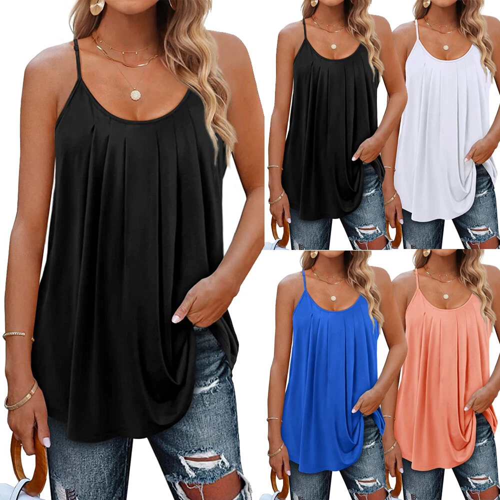 Womens Camisole with Built in Bra Flowy Tank Top Adjustable Strap Loose Fit  Cami